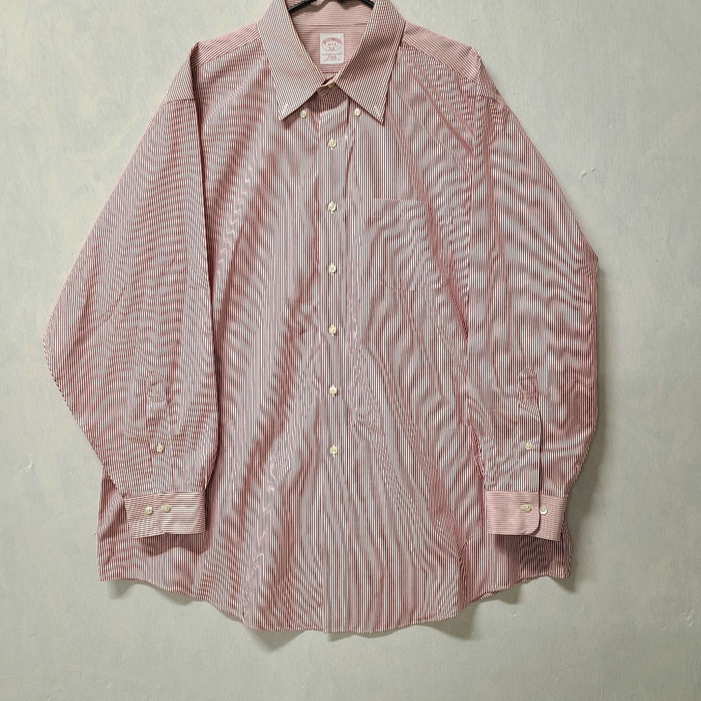 Brooks Brothers Men  Shirt Size 18-4/5 Stripes Red Long Sleeve Button Up